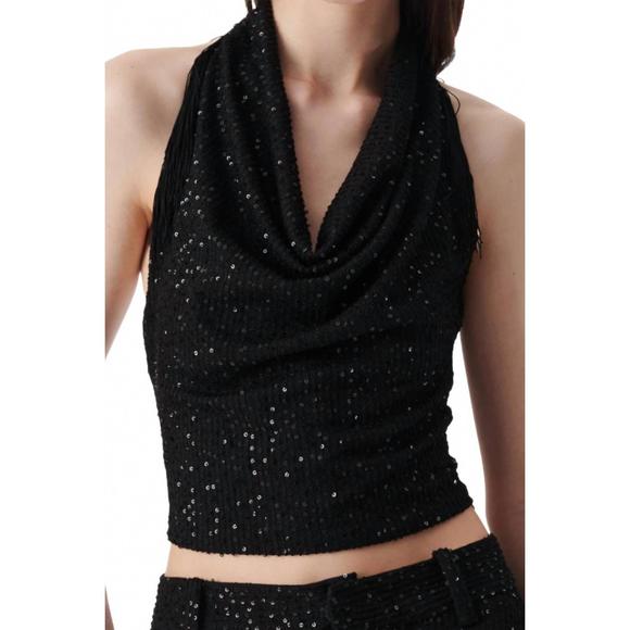 NEW IRO masanne sequin halter top in black - Picture 2 of 3